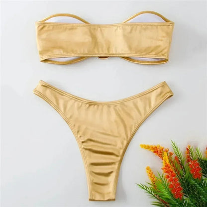 Sexy U Shaped Bandeau Bikinis Sets Mujer Strapless Swimwear Women Gold Swimsuit Bathing Suit Biquinis Brazilian Bikini Swim 2026 - A-1 Thread Vault
