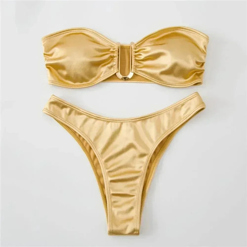 Sexy U Shaped Bandeau Bikinis Sets Mujer Strapless Swimwear Women Gold Swimsuit Bathing Suit Biquinis Brazilian Bikini Swim 2026 - A-1 Thread Vault