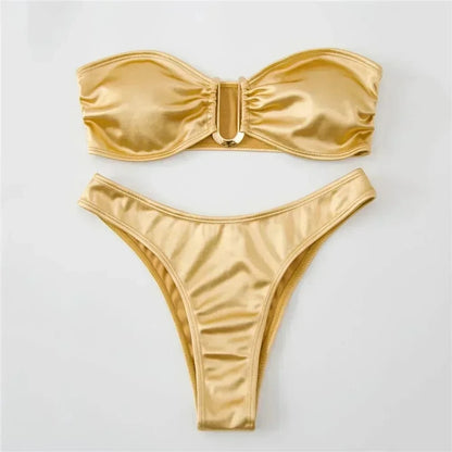 Sexy U Shaped Bandeau Bikinis Sets Mujer Strapless Swimwear Women Gold Swimsuit Bathing Suit Biquinis Brazilian Bikini Swim 2026 - A-1 Thread Vault