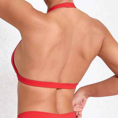 Sexy V-neck Sport Bra Women Underwear Sportswear Halter Backless Top for Fitness Yoga Wear Female Gym Active Bra with Cups White - A-1 Thread Vault