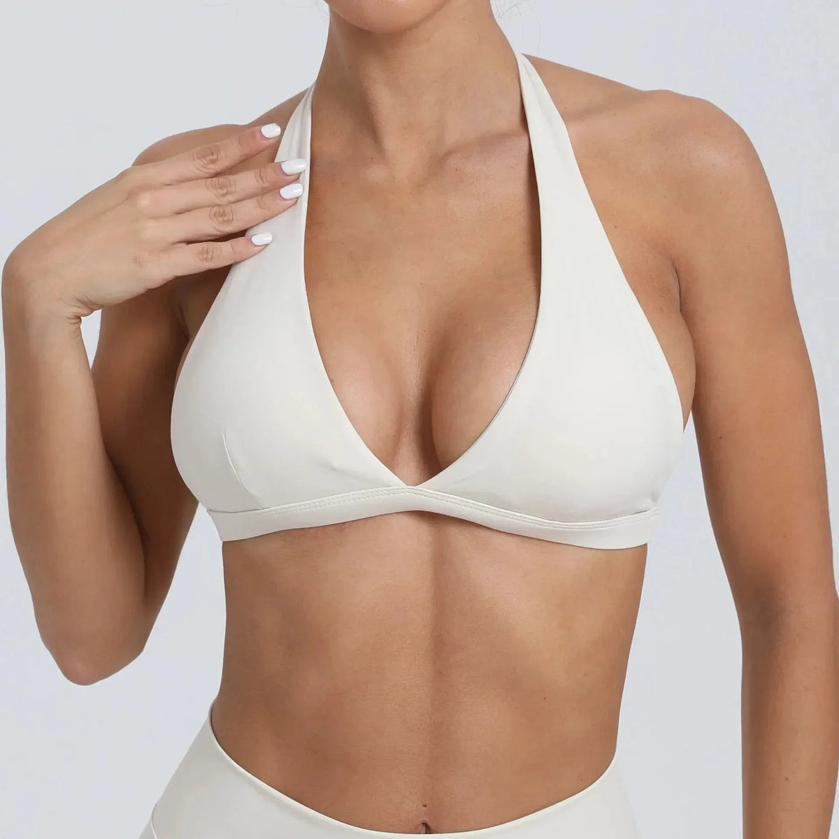 Sexy V-neck Sport Bra Women Underwear Sportswear Halter Backless Top for Fitness Yoga Wear Female Gym Active Bra with Cups White - A-1 Thread Vault