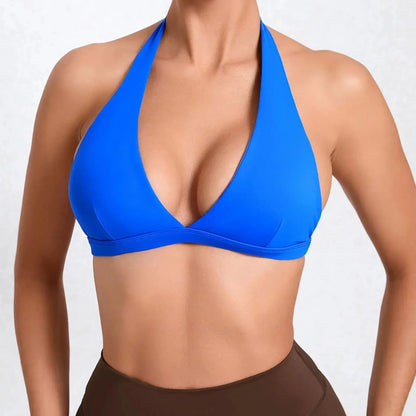 Sexy V-neck Sport Bra Women Underwear Sportswear Halter Backless Top for Fitness Yoga Wear Female Gym Active Bra with Cups White - A-1 Thread Vault