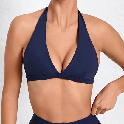 Sexy V-neck Sport Bra Women Underwear Sportswear Halter Backless Top for Fitness Yoga Wear Female Gym Active Bra with Cups White - A-1 Thread Vault