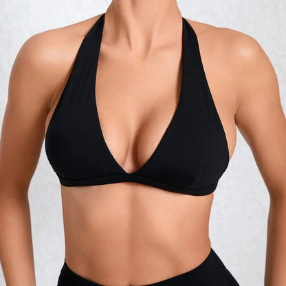 Sexy V-neck Sport Bra Women Underwear Sportswear Halter Backless Top for Fitness Yoga Wear Female Gym Active Bra with Cups White - A-1 Thread Vault