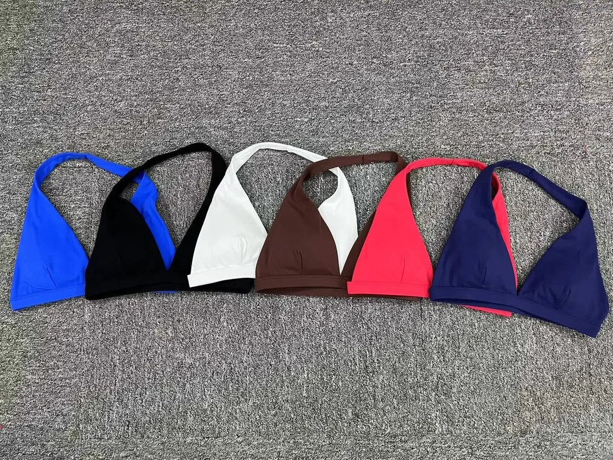 Sexy V-neck Sport Bra Women Underwear Sportswear Halter Backless Top for Fitness Yoga Wear Female Gym Active Bra with Cups White - A-1 Thread Vault