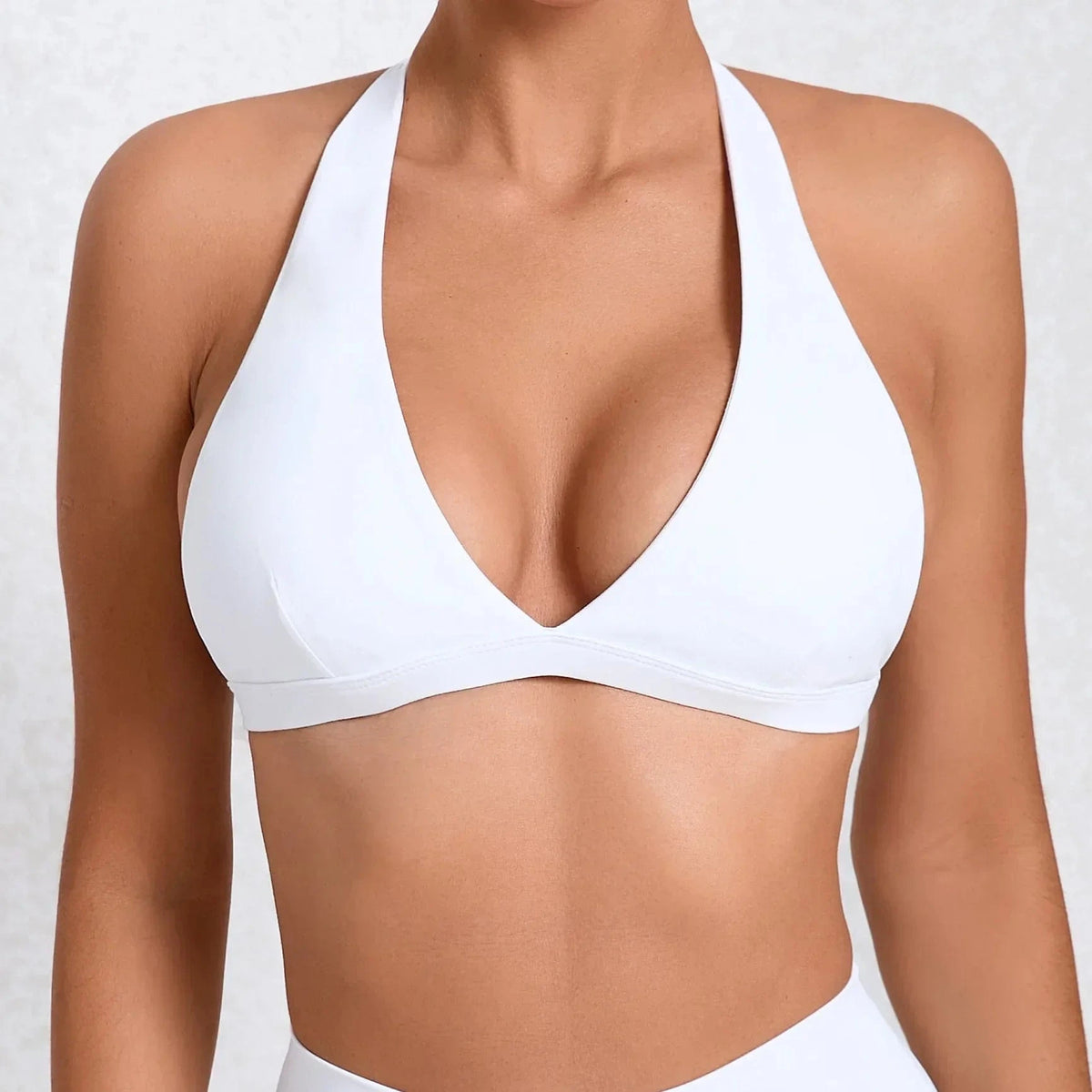 Sexy V-neck Sport Bra Women Underwear Sportswear Halter Backless Top for Fitness Yoga Wear Female Gym Active Bra with Cups White - A-1 Thread Vault