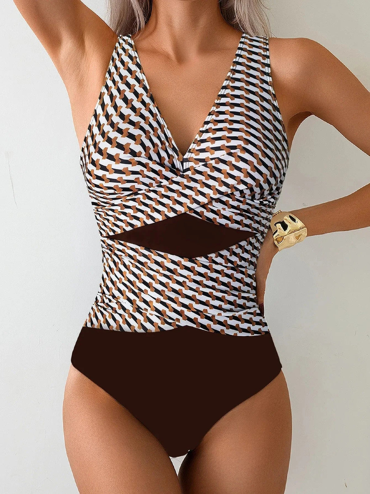 Sexy White Black Patchwork Swimwear Women Deep V Neck Cross Tummy Control One Piece Swimsuit Beach Bathing Suit Monokini 2026 - A-1 Thread Vault