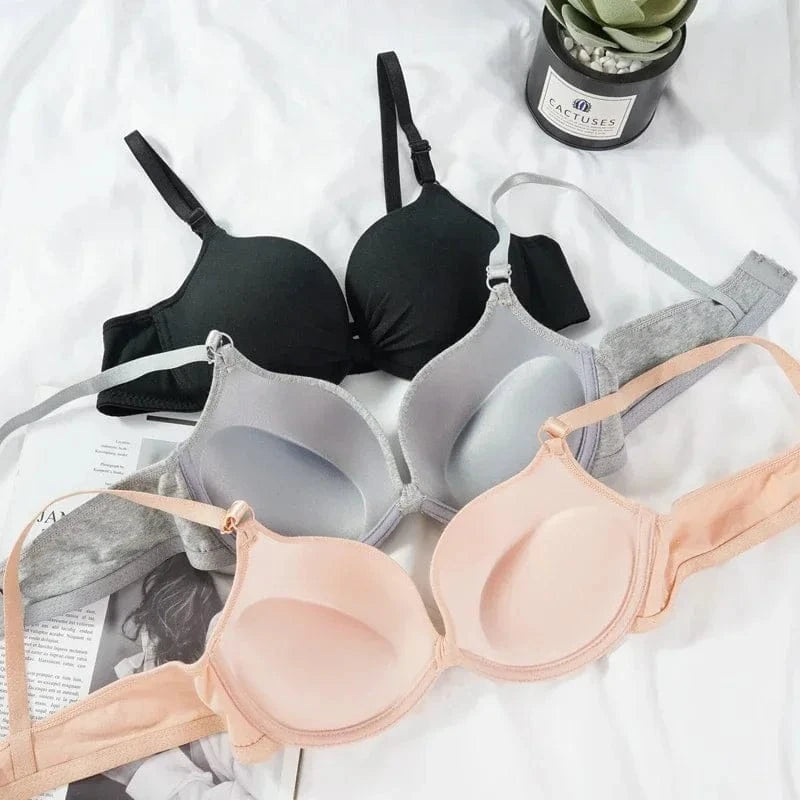 Sexy Women Cotton Gathered Bra Deep V Underwire Ladied Brassiere Push Up Lingerie Solid Bras Backless Intimate Underwear - A-1 Thread Vault