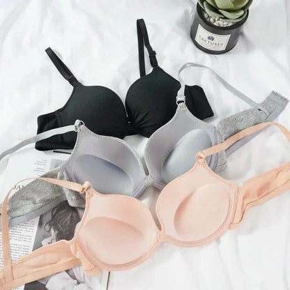 Sexy Women Cotton Gathered Bra Deep V Underwire Ladied Brassiere Push Up Lingerie Solid Bras Backless Intimate Underwear - A-1 Thread Vault
