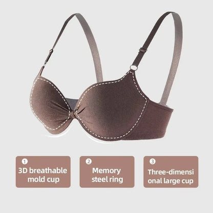 Sexy Women Cotton Gathered Bra Deep V Underwire Ladied Brassiere Push Up Lingerie Solid Bras Backless Intimate Underwear - A-1 Thread Vault
