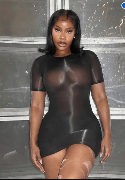 Sheer Mesh Short Sleeve Bodycon Mini Dress - A-1 Thread Vault
