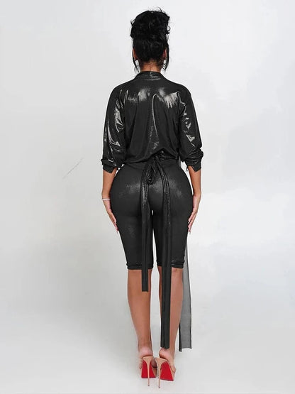Sheer Wrap Crop Top & High-Waist Biker Shorts Set - A-1 Thread Vault