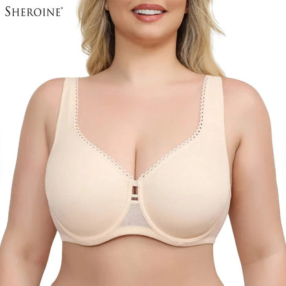 Sheroine Plus Size Underwire Bra Full Coverage Support, Comfortable Lace for Women Unpadded Large Bust Minimizer with Wide Strap - A-1 Thread Vault