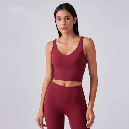 SHINBENE Women's V-neck Slimming Fitness Long-sleeve Padded Short-sleeve Sports Bra Yoga Bra Classic Athletic Tank Top - A-1 Thread Vault