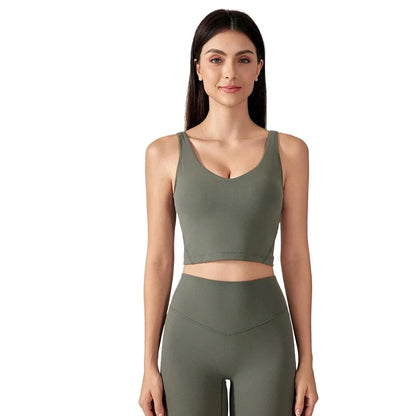 SHINBENE Women's V-neck Slimming Fitness Long-sleeve Padded Short-sleeve Sports Bra Yoga Bra Classic Athletic Tank Top - A-1 Thread Vault