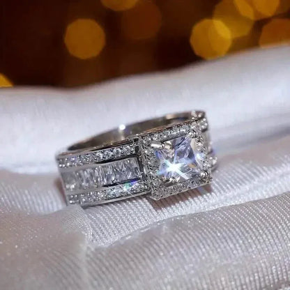 Shiny Halo Ring Inlaid Square Cut Shiny Zirconia Ring - A-1 Thread Vault