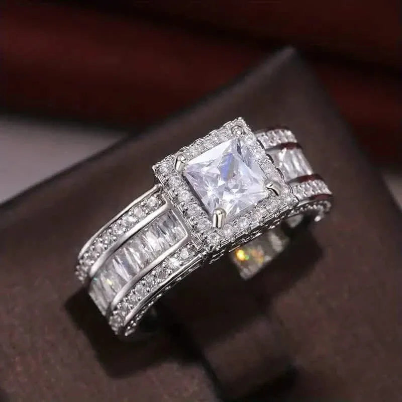 Shiny Halo Ring Inlaid Square Cut Shiny Zirconia Ring - A-1 Thread Vault
