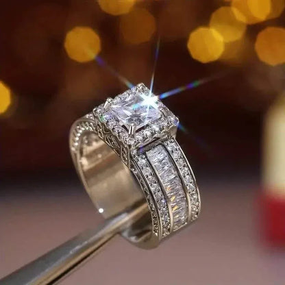 Shiny Halo Ring Inlaid Square Cut Shiny Zirconia Ring - A-1 Thread Vault