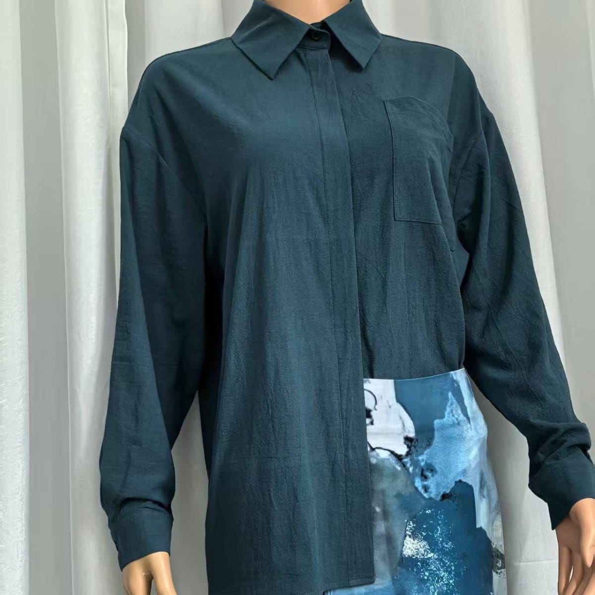 Shirt & Abstract Print Skirt Set | Collared Blouse Two-Piece Outfit(MS260) - A-1 Thread Vault