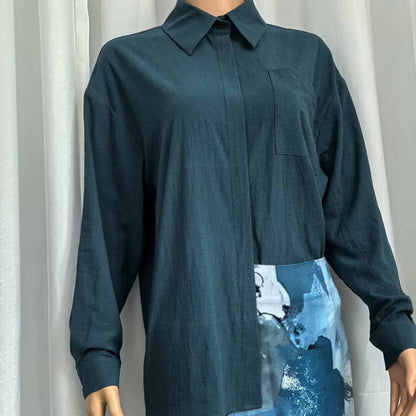 Shirt & Abstract Print Skirt Set | Collared Blouse Two-Piece Outfit(MS260) - A-1 Thread Vault