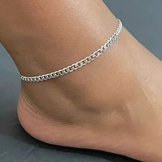 Silver Cuban Curb Anklet Everyday Simple Anklet/Bracelet - A-1 Thread Vault