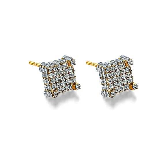 Silver Micro Pave Stud Earrings Clear Square 3D Sidestones - A-1 Thread Vault