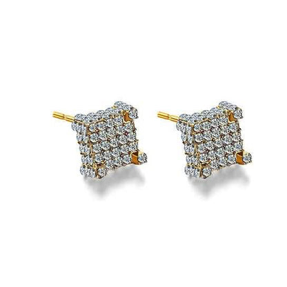 Silver Micro Pave Stud Earrings Clear Square 3D Sidestones - A-1 Thread Vault