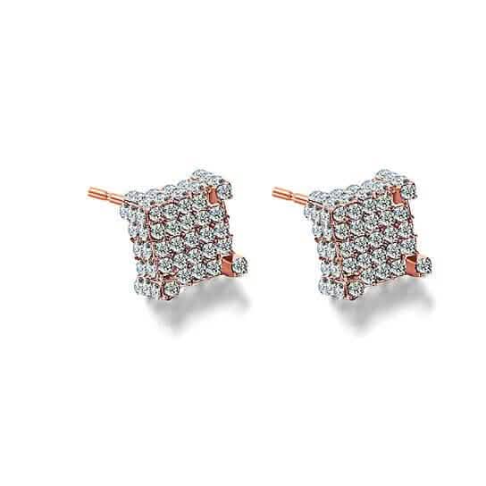 Silver Micro Pave Stud Earrings Clear Square 3D Sidestones - A-1 Thread Vault