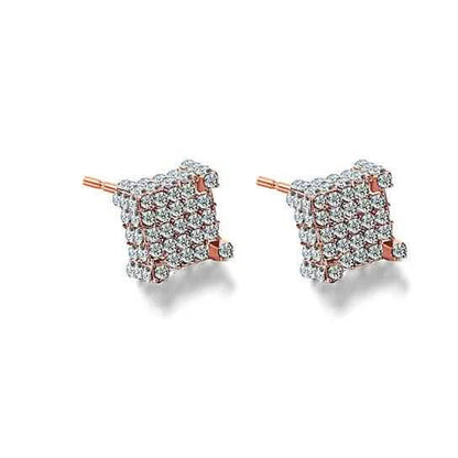 Silver Micro Pave Stud Earrings Clear Square 3D Sidestones - A-1 Thread Vault