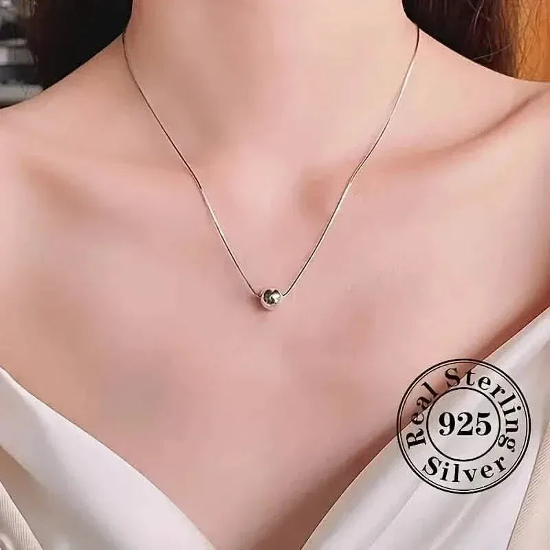 Simple Retro Bohemian Style 925 Sterling Silver Necklace with Small Ball Pendant - A-1 Thread Vault