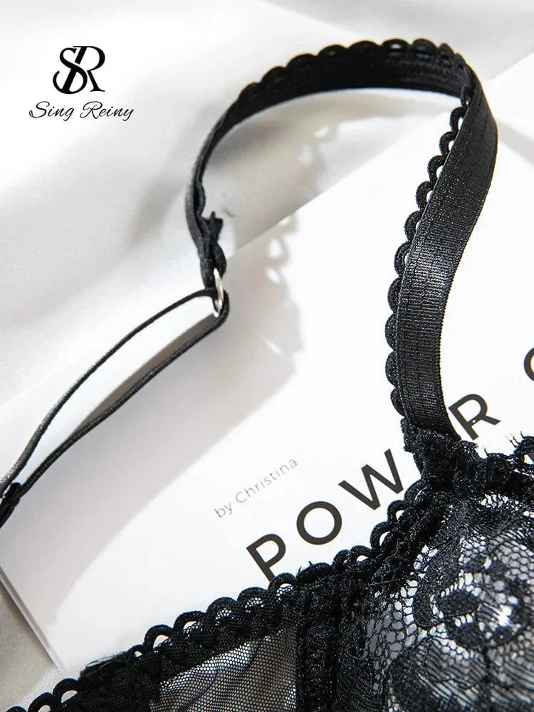 SINGREINY Hotsweet Lace Night Underwear Suits Women Strap Sheer Mesh Bra+Ruffles Thongs 2025 Erotic Lingerie Two Pieces Sets - A-1 Thread Vault