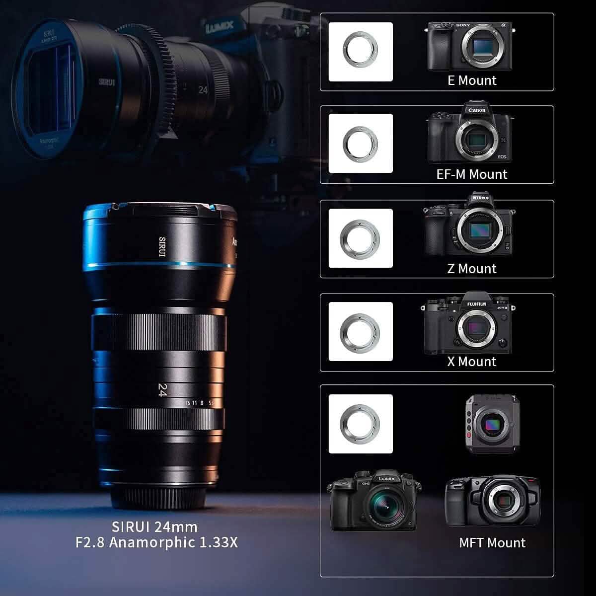 SIRUI 24mm Anamorphic Lens F2.8 1.33X APS-C Camera Lens (X Mount) (Refurbished) - A-1 Thread Vault