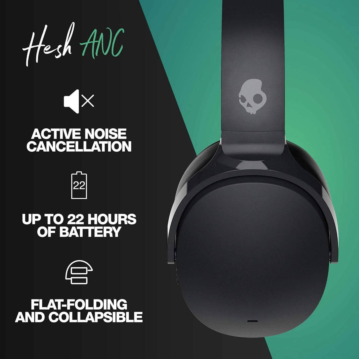 Skullcandy Hesh ANC Wireless Noise Cancelling Over-Ear Headphone - True Black (Refurbished) - A-1 Thread Vault