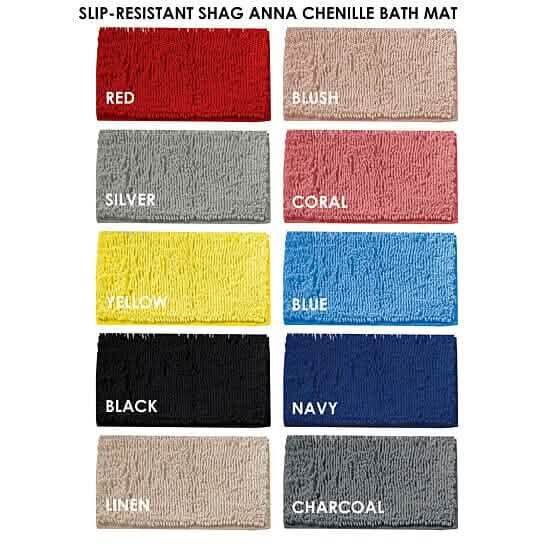 Slip-Resistant Shag Anna Chenille Soft Absorbent Bath Mat Bathroom Rug 17" x 24" - A-1 Thread Vault