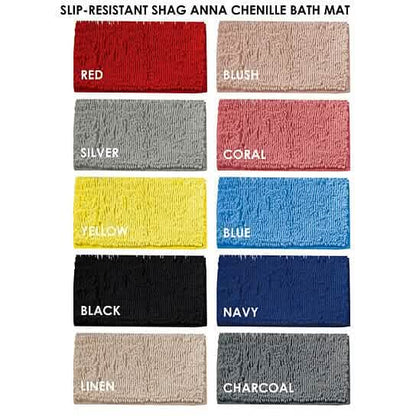 Slip-Resistant Shag Anna Chenille Soft Absorbent Bath Mat Bathroom Rug 17" x 24" - A-1 Thread Vault