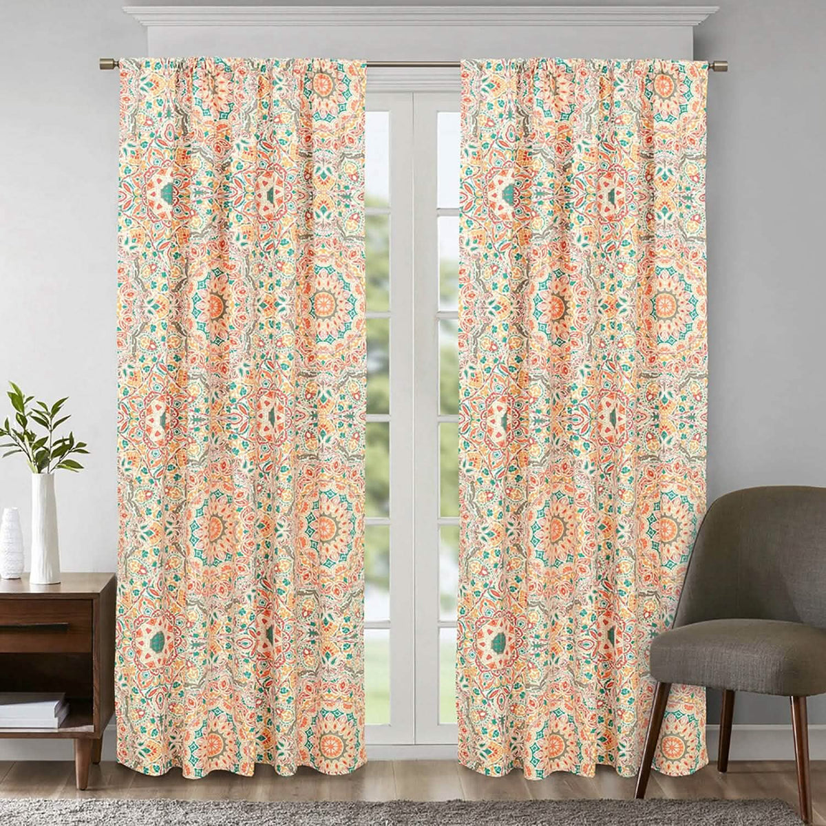 2-Piece Set: Sloane Street Cozumel Medallion Window Curtain Panel Pair - A-1 Thread Vault