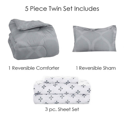 Sloane Street Ogee Bed in a Bag with Solid Reverse Comforter - A-1 Thread Vault