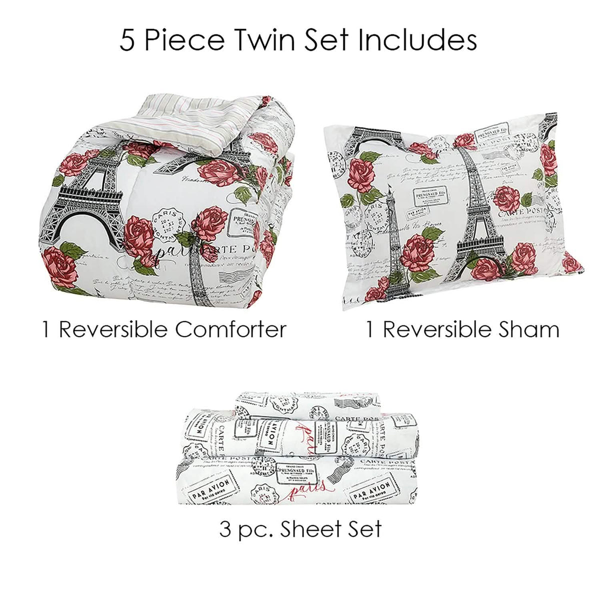 Sloane Street Paris Rose Eiffel Tower Reversible Bed in a Bag - A-1 Thread Vault