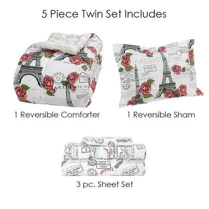 Sloane Street Paris Rose Eiffel Tower Reversible Bed in a Bag - A-1 Thread Vault