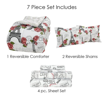 Sloane Street Paris Rose Eiffel Tower Reversible Bed in a Bag - A-1 Thread Vault