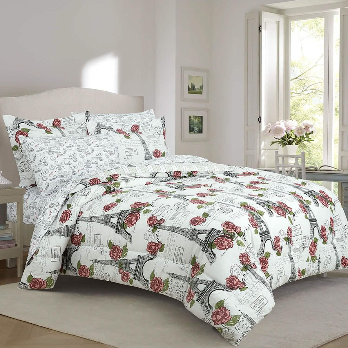 Sloane Street Paris Rose Eiffel Tower Reversible Bed in a Bag - A-1 Thread Vault