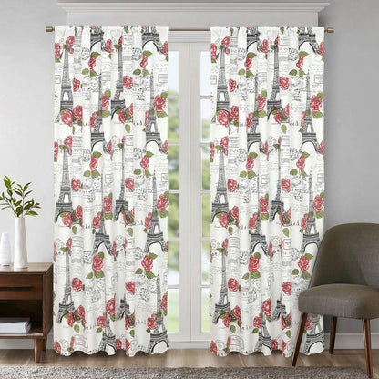 2-Piece Set: Sloane Street Paris Rose Eiffel Tower Window Curtain Panel Pair - A-1 Thread Vault
