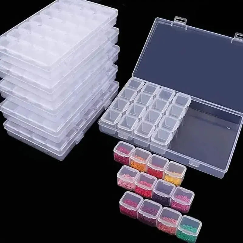 Small 28 Grids Diamond Box Clear Plastic Jewelry Craft Storage Container - A-1 Thread Vault