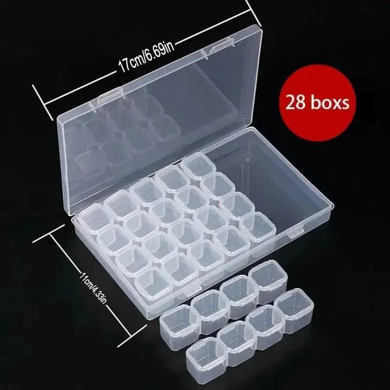 Small 28 Grids Diamond Box Clear Plastic Jewelry Craft Storage Container - A-1 Thread Vault
