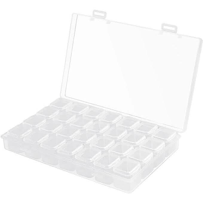 Small 28 Grids Diamond Box Clear Plastic Jewelry Craft Storage Container - A-1 Thread Vault