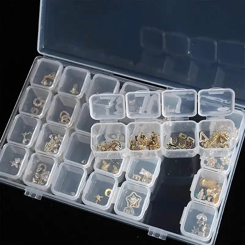 Small 28 Grids Diamond Box Clear Plastic Jewelry Craft Storage Container - A-1 Thread Vault
