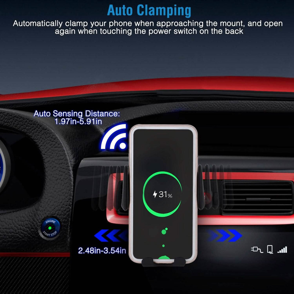 Smart Car Wireless Charger Auto Sensing Phone Holder 10W Qi Fast Charging Air Vent - A-1 Thread Vault