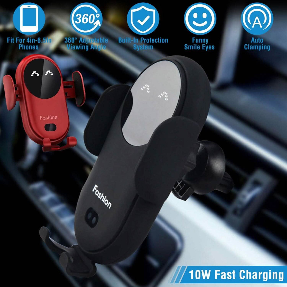 Smart Car Wireless Charger Auto Sensing Phone Holder 10W Qi Fast Charging Air Vent - A-1 Thread Vault