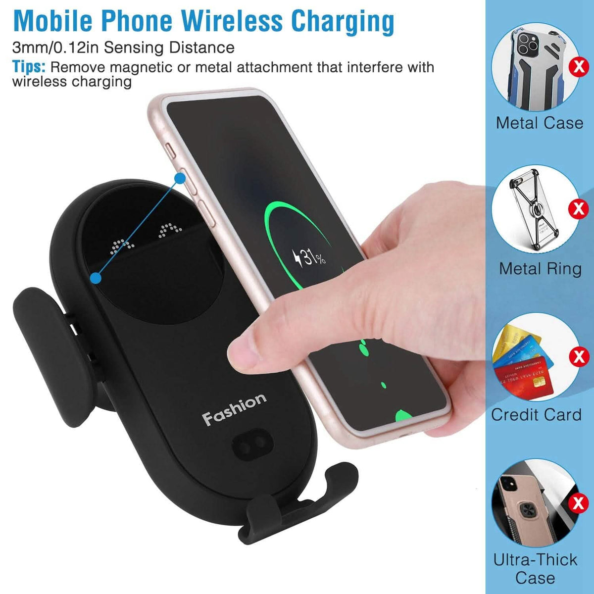 Smart Car Wireless Charger Auto Sensing Phone Holder 10W Qi Fast Charging Air Vent - A-1 Thread Vault