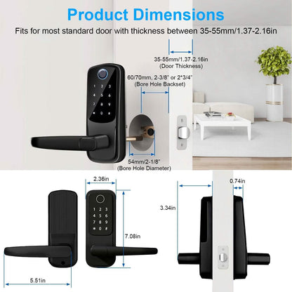 Smart Door Lock with Handle Fingerprints Passcode Keys Fobs App Control - A-1 Thread Vault